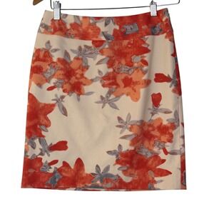 Halogen Womens 0P Orange‎ Floral Watercolor Pencil Skirt Petite Office Side Zip